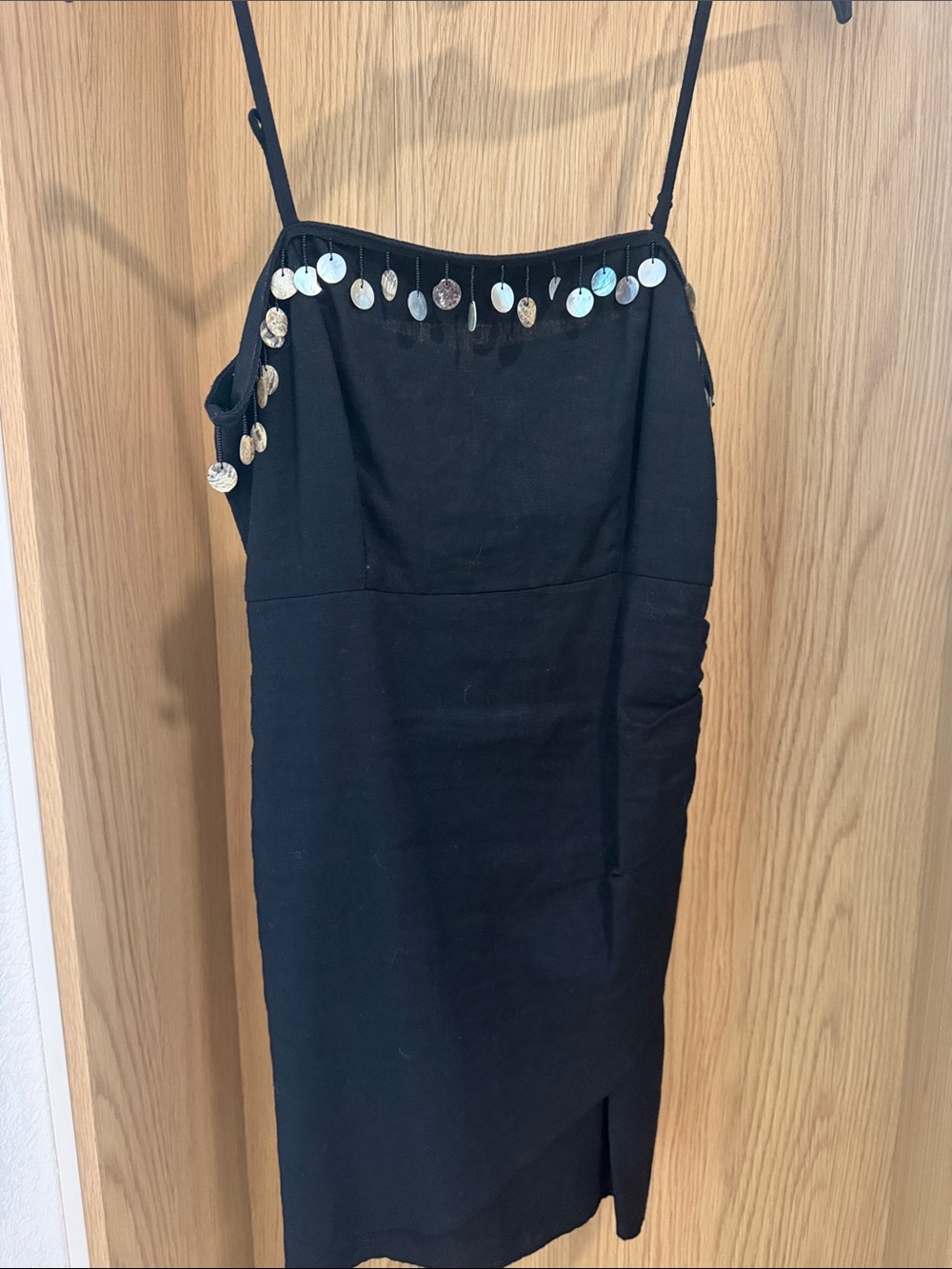 Zara Black Midi Dress with Metallic Disc Trim
